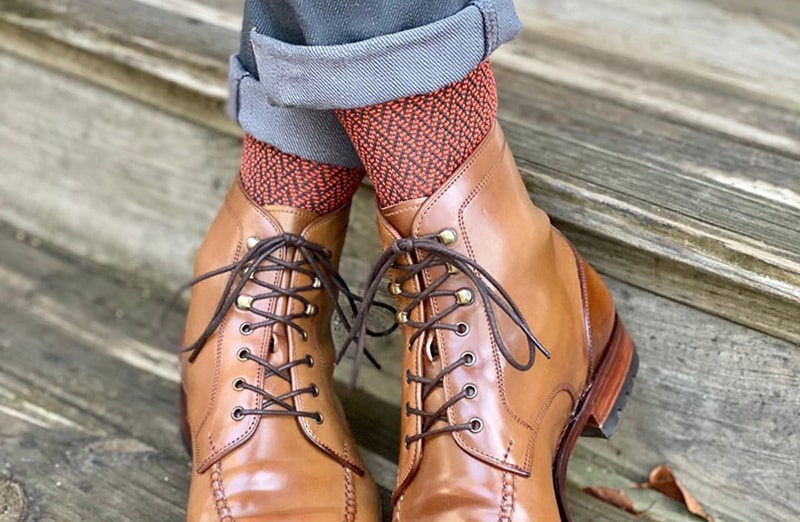 Luksusowe męskie eleganckie skarpety garniturowe na prezent. Egyptian Cotton - ciemna zieleń, pomarańcz. Do jeansów i garnituru.