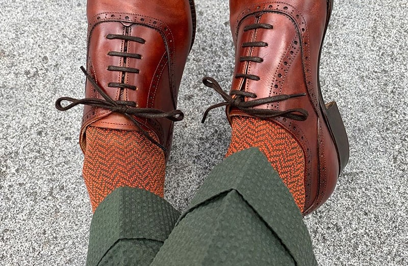 Skarpety, skarpetki, podkolanówki Viccel Herringbone do garnituru - ciemno zielone, pomarańczowe, idealne na prezent