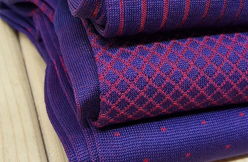 Skarpety, skarpetki, podkolanówki Fish Net do garnituru - fiolet, czerwień, idealne na prezent