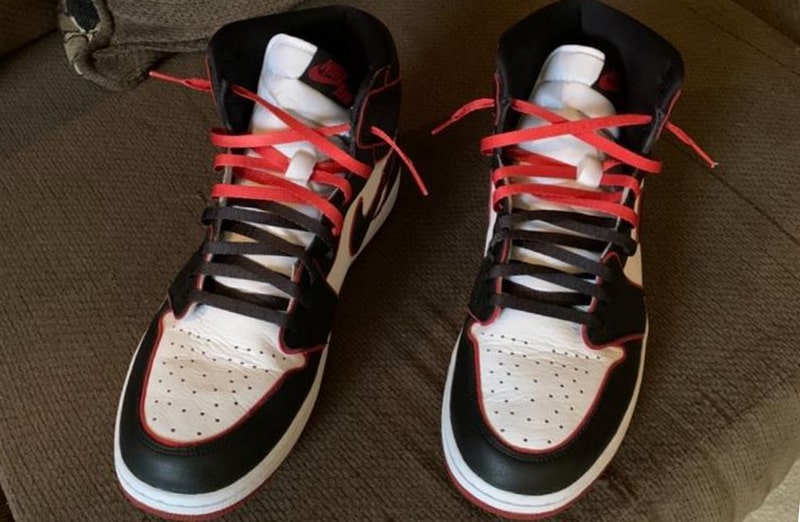 Czerwono czarne płaskie sznurowadła, sznurówki, sznury do butów, kicksów, Nike, JORDAN, Adidas. Customizacja butów Lace Lab.