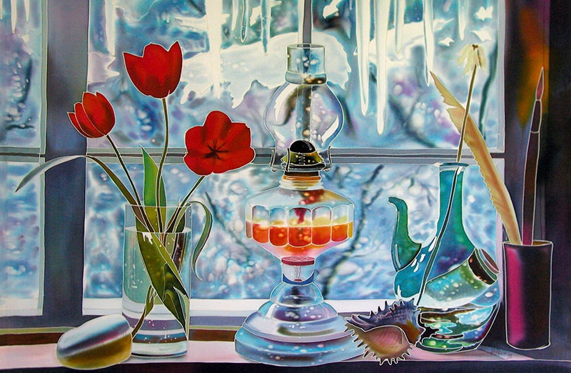 Maska do malowania jedwabiu, umożliwia artystom tworzenie warstwowych wzorów,