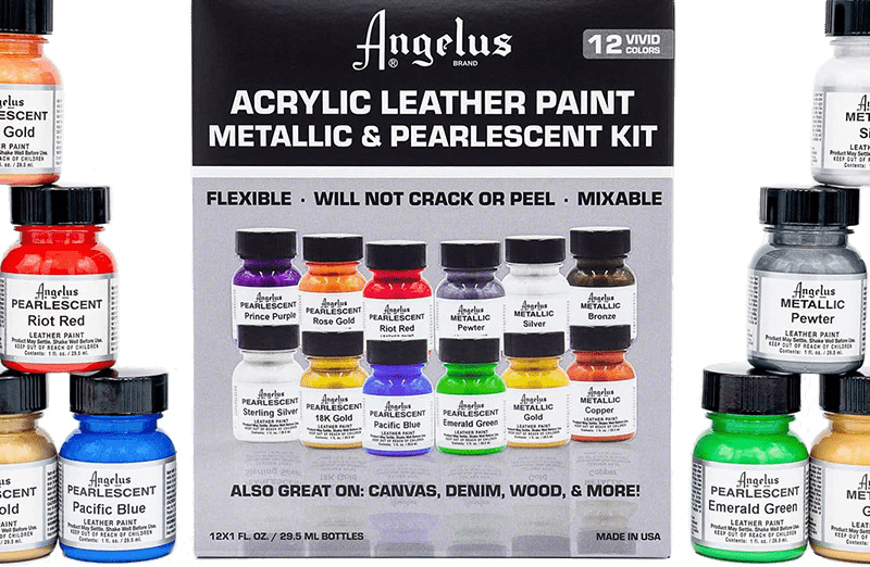 Metaliczne i perłowe farby akrylowe w komplecie na prezent. Farba złota, srebrna, brązowa, szmaragdowa, opalizująca.