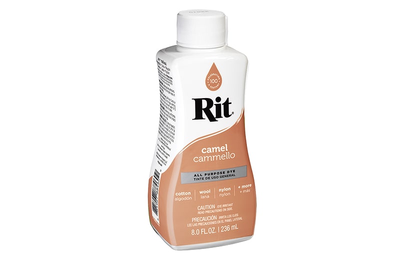 Camel Rit Dye Liquid - barwnik do ubrań, odzieży, tkanin, jeansu w kamelowym kolorze.