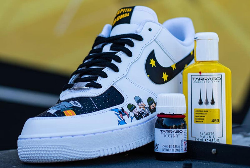 Rękodzieło i najlepsze akrylowe pomarańczowe farby do malowania, personalizacji customizacji sneakersów. Custom butów.
