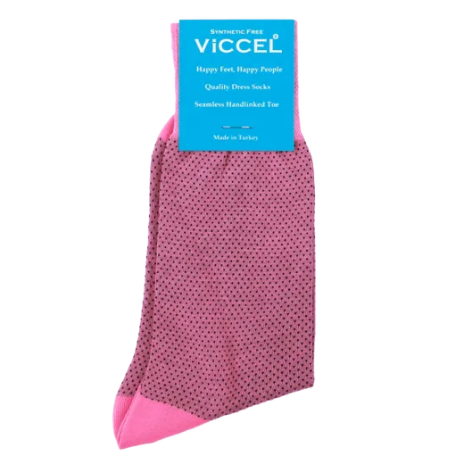 różowe bawełniane skarpety męskie w czarne kropki viccel socks mesh dots pink black