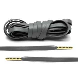 LACE LAB Luxury Leather Laces 6mm Grey Gold Plated - Szare skórzane sznurowadła ze złotymi końcówkami