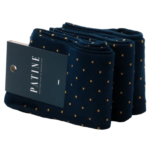 Casualowe męskie skarpety granatowe w żółte kropki Skarpety do trampek i butów eleganckich.