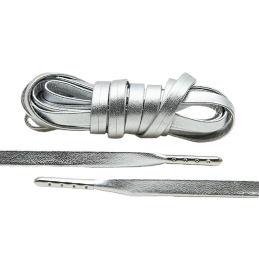 LACE LAB Luxury Leather Laces 6mm Silver - Silver Plated / Srebrne płaskie skórzane sznurowadła do butów ze srebrnymi końcówkami LACE LAB Luxury Leather Laces 6mm Silver - Silver Plated / Srebrne płaskie skórzane sznurowadła do butów ze srebrnymi końcówkami