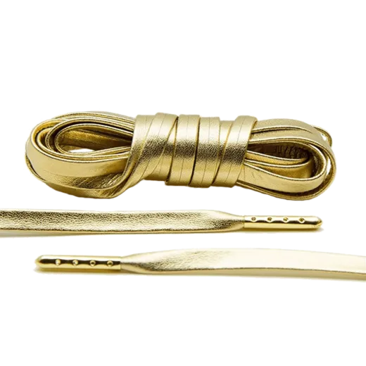 LACE LAB Luxury Leather Laces 6mm Gold - Gold Plated / Złote skórzane sznurowadła ze złotymi końcówkami