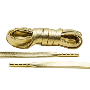 LACE LAB Luxury Leather Laces 6mm Gold - Gold Plated / Złote skórzane sznurowadła ze złotymi końcówkami