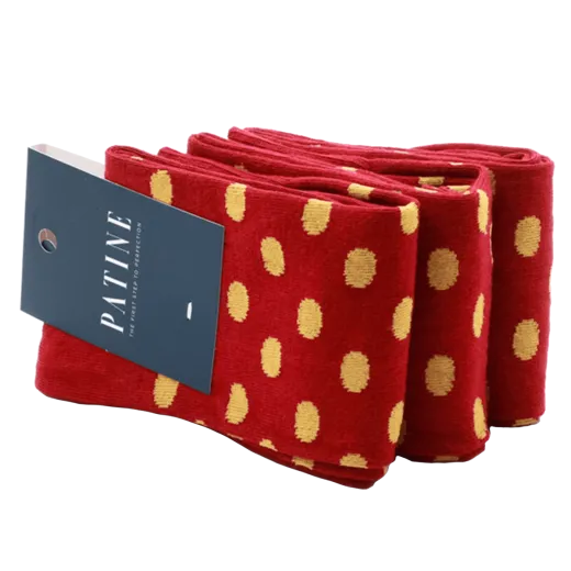 bordowe w żółte grochy skarpety męskie bawełniane idealne do butów eleganckich 