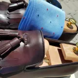 Błękitne podkolanówki męskie, wykonane w 100% z egipskiej bawełny