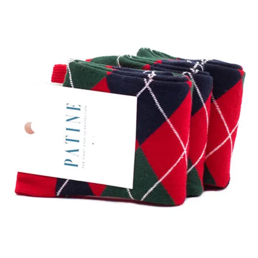 PATINE Socks PARO02-4035 / Czerwone skarpetki w zielono granatowe romby
