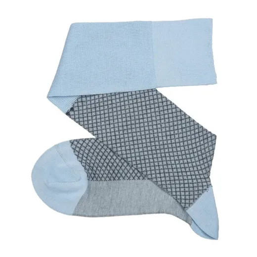 VICCEL / CELCHUK Knee Socks Fish Net Sky Blue / Navy Blue - Luksusowe podkolanówki