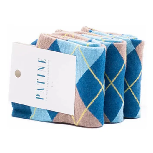 PATINE Socks PARO02-0103 / Niebieskie skarpetki w beżowo błękitne romby