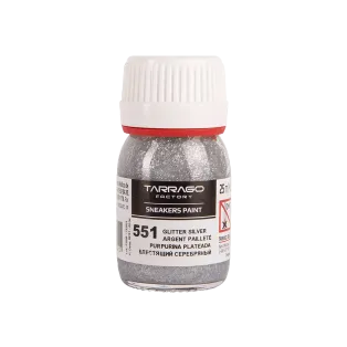 TARRAGO SNEAKERS Paint Glitter 25ml #551 SILVER / Srebrna brokatowa farba akrylowa do rękodzieła i customizacji butów oraz ubrań