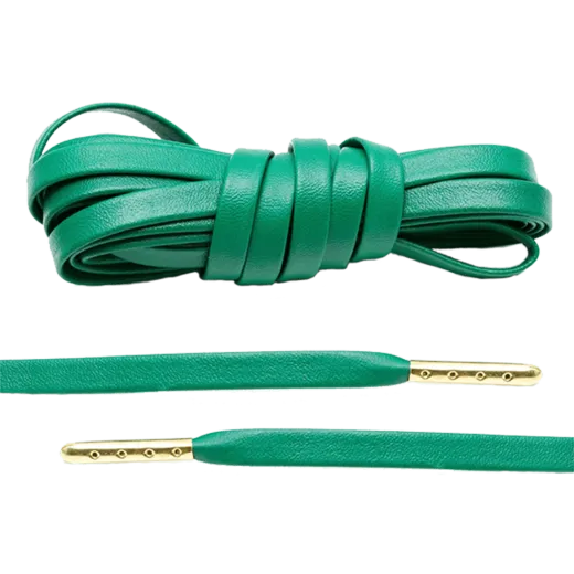 LACE LAB Luxury Leather Laces 6mm Kelly Green - Gold Plated / Zielone skórzane sznurowadła do butów ze złotymi końcówkami LACE LAB Luxury Leather Laces 6mm Kelly Green - Gold Plated / Zielone skórzane sznurowadła do butów ze złotymi końcówkami