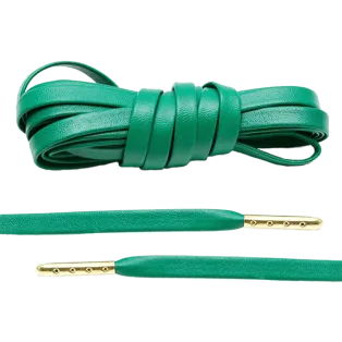LACE LAB Luxury Leather Laces 6mm Kelly Green - Gold Plated / Zielone skórzane sznurowadła do butów ze złotymi końcówkami