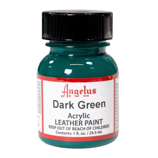Ciemnozielona farba Angelus do customizacji sneakersów i jeansu. Ciemnozielone farby akrylowe do skór licowych i tkanin. Stosowane do butów, katan, toreb
