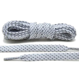 LACE LAB Reflective FLAT 2.0 Laces 9mm White - Płaskie białe sznurówki do butów