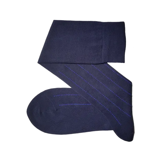 granatowe luksusowe podkolanówki męskie bawełniane w paski niebieskie Viccel knee socks pindot stripe navy blue royal blue