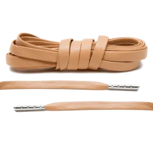 LACE LAB Luxury Leather Laces 6mm Tan Silver Plated - Jasnobrązowe skórzane sznurowadła ze srebrnymi końcówkami