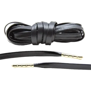 LACE LAB Luxury Leather Laces 6mm Black - Gold Plated / Czarne skórzane sznurowadła ze złotymi końcówkami