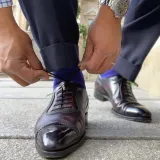 Eleganckie podkolanówki męskie ręcznie wykonane z bawełny egipskiej viccel knee socks pin dots royal blue red