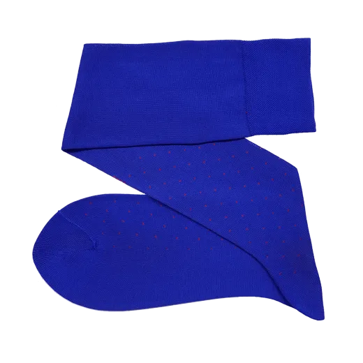 niebieskie ekskluzywne podkolanówki bawełniane męskie viccel knee socks pin dots royal blue red