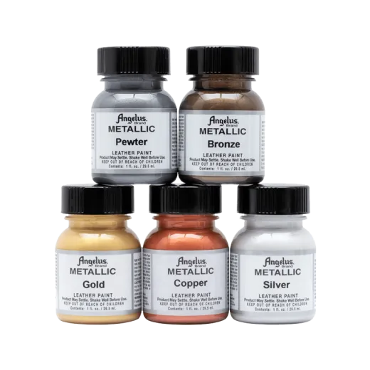 Złote, srebrne, brązowe, miedziowe, cynowe metaliczne farby do butów, skór, tkanin i jeansu. Najlepsze farby do customizacji.