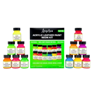 ANGELUS Acrylic Leather Paint NEON Color Kit x12 / Zestaw neonowych farb akrylowych do customizacji butów i ubrań