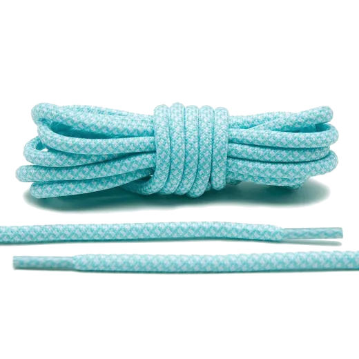 Miętowo białe okrągłe sznurowadła stworzone  do popularnych modeli Adidas Yeezy 350 Boost czy Adidas NMD