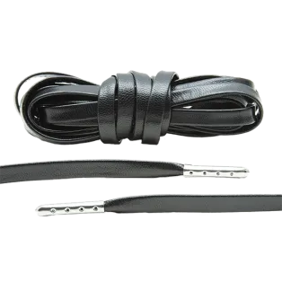 LACE LAB Luxury Leather Laces 6mm Black - Silver Plated / Czarne skórzane sznurowadła ze srebrnymi końcówkami
