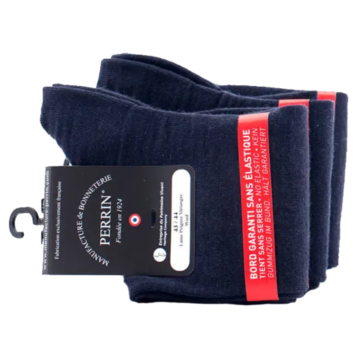 PERRIN Men No Elastic Socks 456 Marine / Granatowe bezuciskowe skarpety męskie