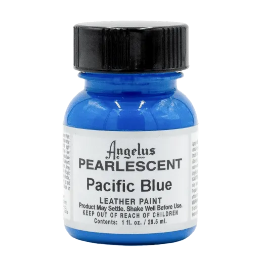 Niebieskie opalizujące farby perłowe akrylowe do customizacji sneakersów, jeansu i tkanin Angelus Pearlscent Acrylic Leather Paint.