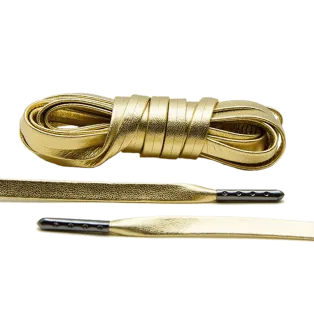 LACE LAB Luxury Leather Laces 6mm Gold - Gunmetal Plated / Złote skórzane sznurowadła z metalowymi końcówkami