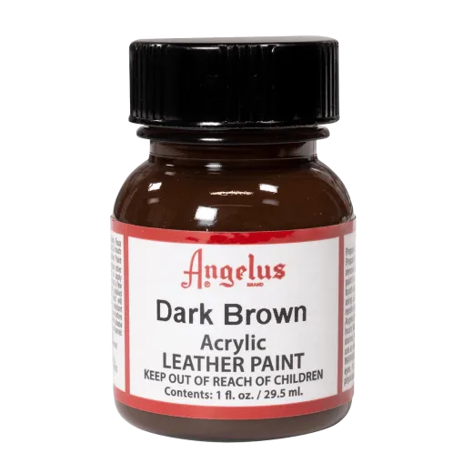 Ciemnobrązowa farba Angelus do customizacji sneakersów i jeansu. Ciemnobrązowe farby akrylowe do skór licowych i tkanin. Stosowane do butów, katan, toreb