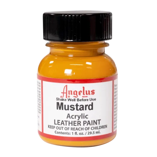 Musztardowa farba Angelus do customizacji sneakersów i jeansu. Musztardowe farby akrylowe do skór licowych i tkanin. Stosowane do butów, katan, toreb
