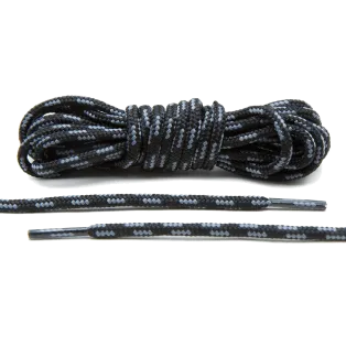 LACE LAB Black / Grey Boot Laces 4mm - Okrągłe sznurowadła do traperów