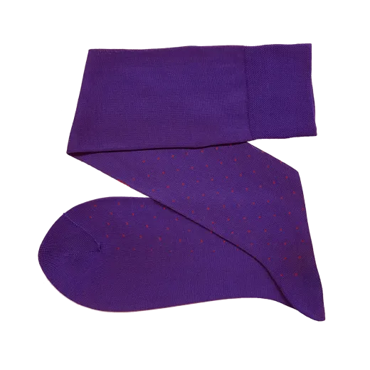 fioletowe ekskluzywne podkolanówki bawełniane męskie viccel knee socks pin dots purple red