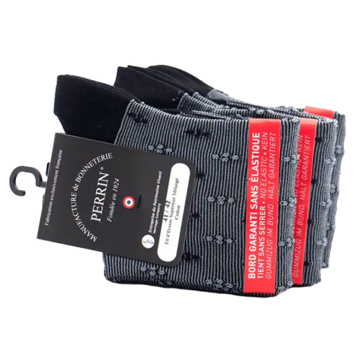 PERRIN Men Socks 391 Noir & Jean NO ELASTIC / Czarne bezuciskowe skarpety z teksturą