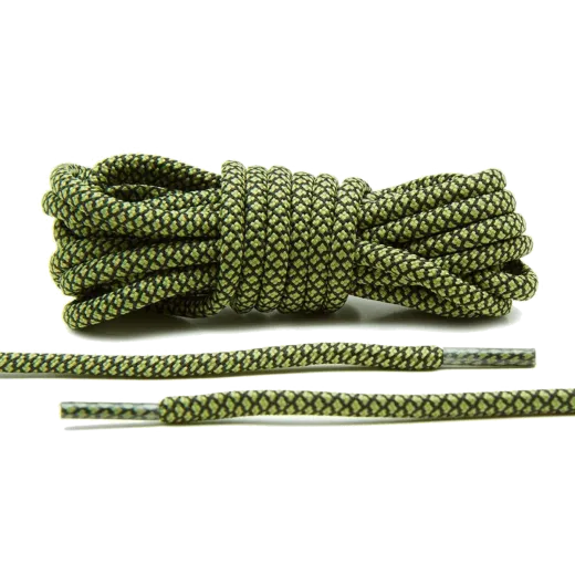 Oliwkowo czarne okrągłe sznurowadła stworzone  do popularnych modeli Adidas Yeezy 350 Boost czy Adidas NMD