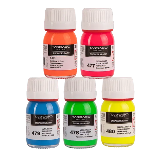 Specjalne fluorescencyjne farby akrylowe UV do customizacji sneakersów, ubrań i akcesoriów.