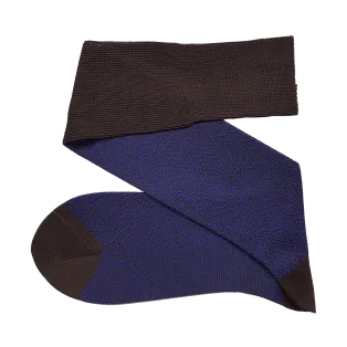 VICCEL / CELCHUK Knee Socks Herringbone Brown / Royal Blue