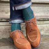 granatowe ekskluzywne podkolanówki męskie bawełniane w kropki zielone Viccel knee socks Navy blue Pistacio Green Square dots