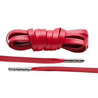 LACE LAB Luxury Leather Laces 6mm Red - Gunmetal Plated / Czerwone skórzane sznurowadła do butów z metalowymi końcówkami