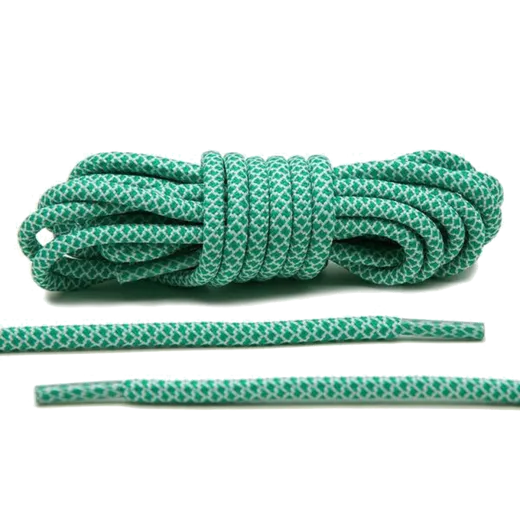 Zielono białe okrągłe sznurowadła stworzone  do popularnych modeli Adidas Yeezy 350 Boost czy Adidas NMD