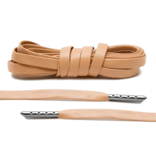 LACE LAB Luxury Leather Laces 6mm Tan Gunmetal Plated - Jasnobrązowe skórzane sznurowadła z ciemnymi końcówkami
