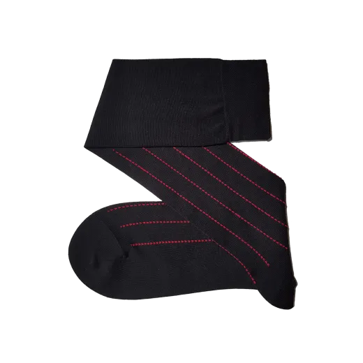 czarne luksusowe podkolanówki męskie bawełniane w paski czerwone Viccel knee socks pindot stripe black red