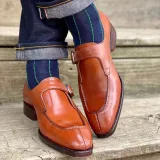 granatowe eleganckie podkolanówki męskie bawełniane w paski zielone Viccel knee socks navy blue pistacio green